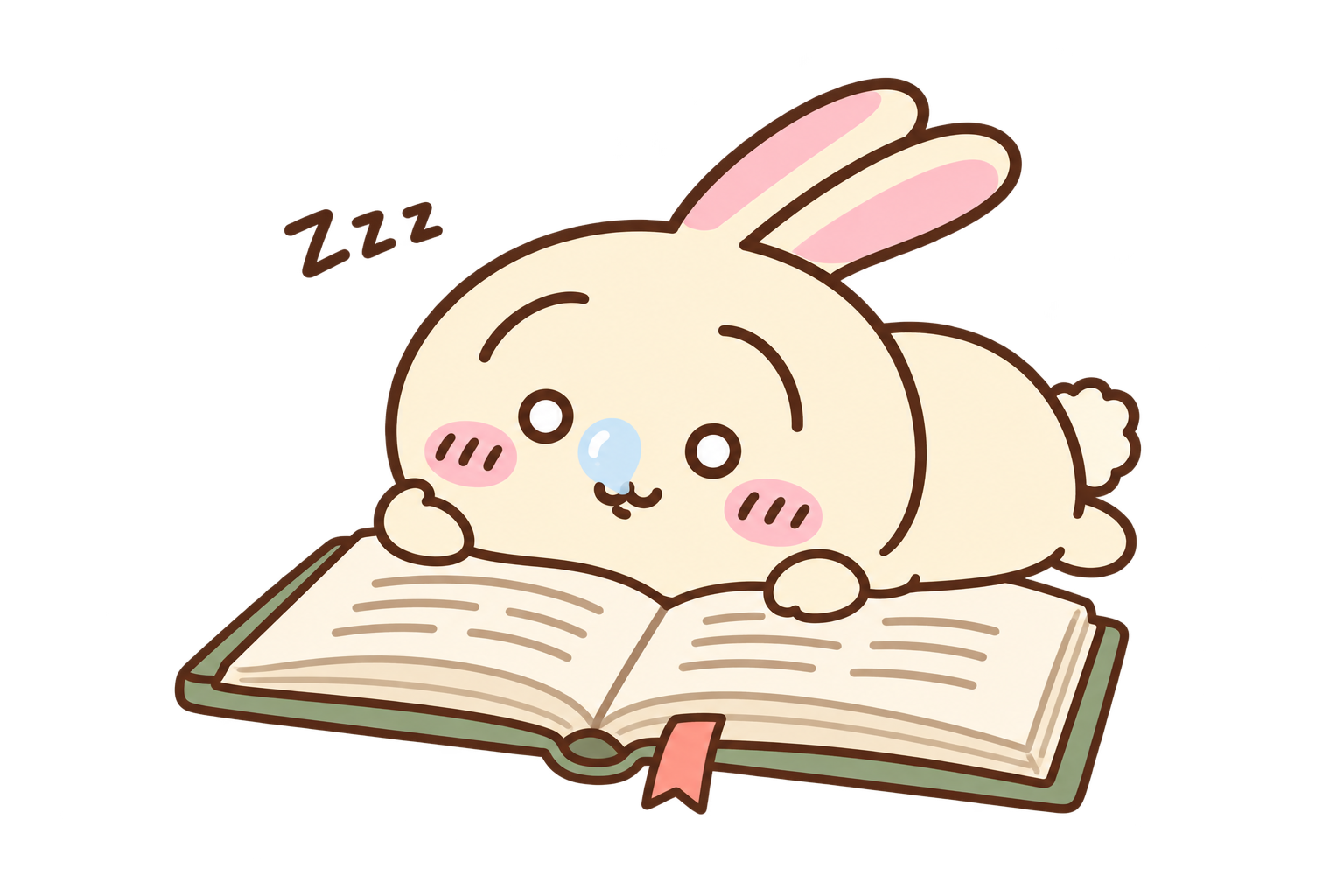Usagi 看書看到睡著，趴在攤開的書本旁打呼